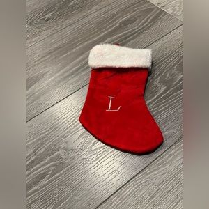 Small “L” Monogram Christmas stocking in Red & White.